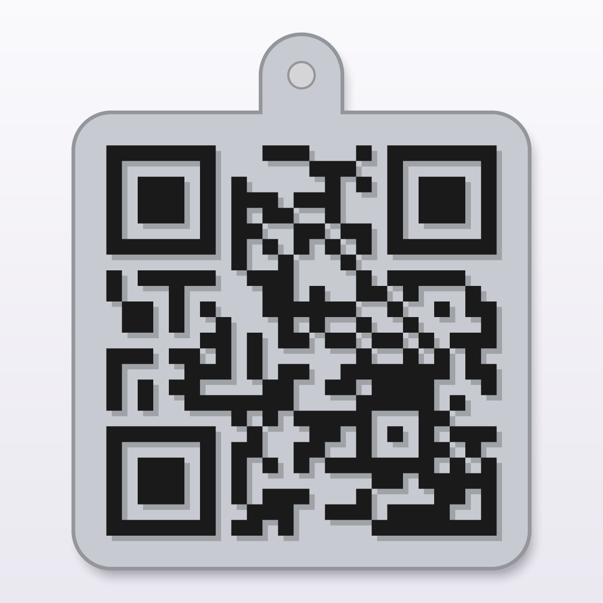 3D printed QR code κάρτα επικοινωνίας με τρύπα ανάρτησης, μαύρο σε ασημί, 60 mm