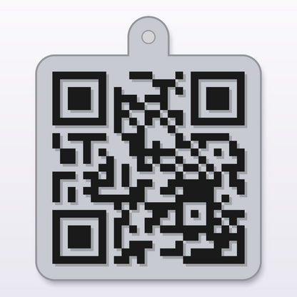 3D printed QR code κάρτα επικοινωνίας με τρύπα ανάρτησης, μαύρο σε ασημί, 60 mm