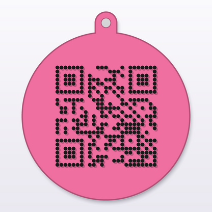 3D printed QR code μπρελόκ, στρογγυλό, μαύρος κώδικας σε ροζ πλάκα, 60 mm