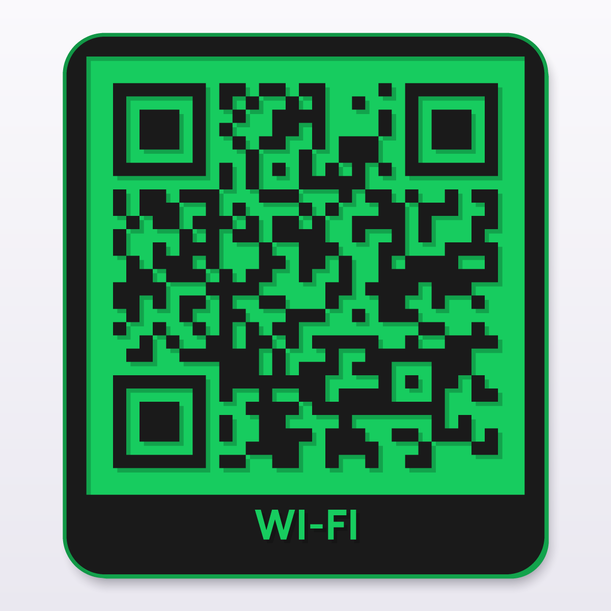 3D printed Wi-Fi QR code stand, μαύρος κώδικας σε πράσινη πλάκα, 80 mm